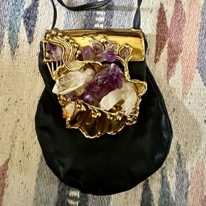 Vintage Crystal, Brass and leather purse